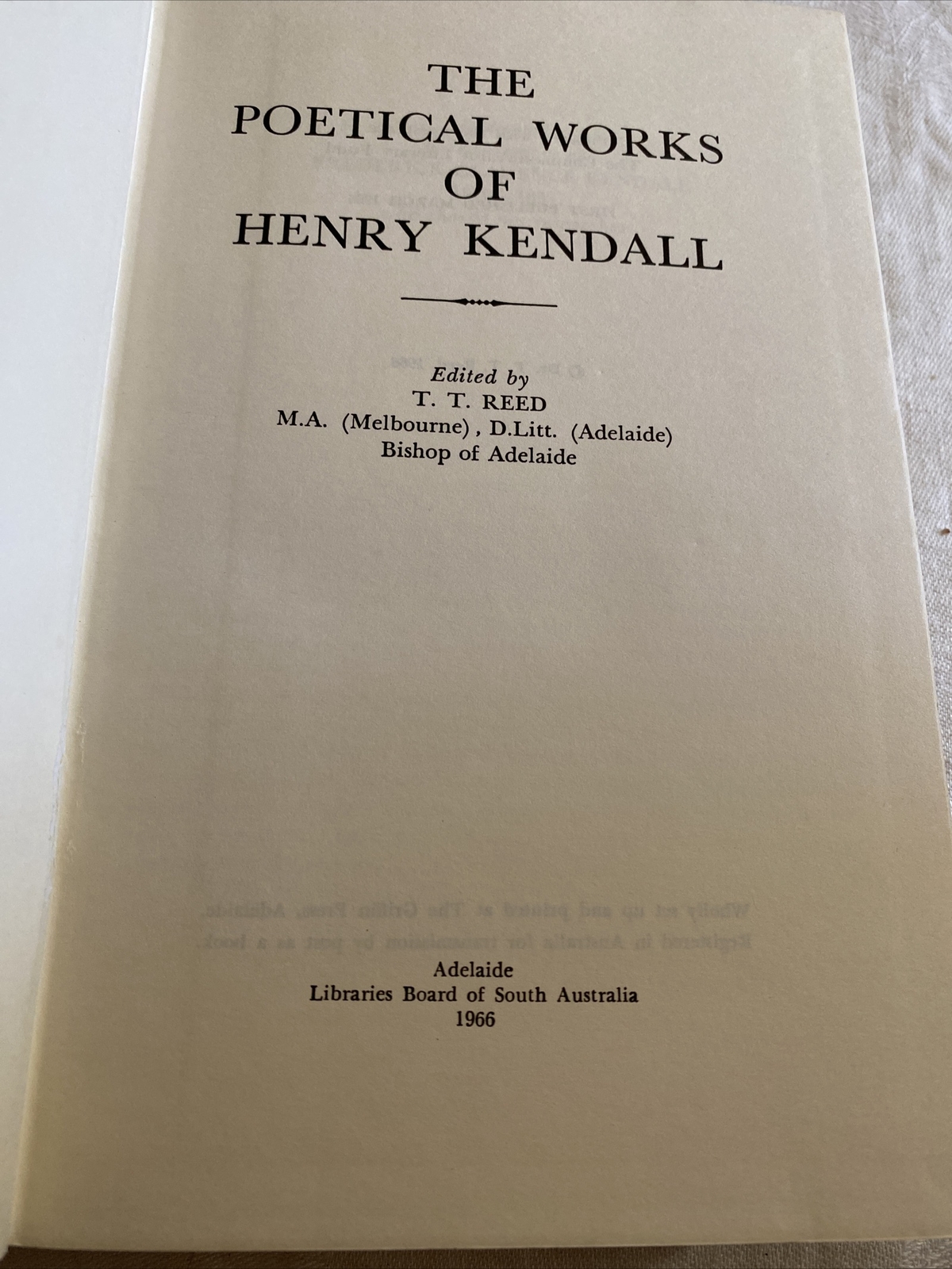The Poetical Works Of Henry Kendall 1966 Hardcover 1st Edition Rare