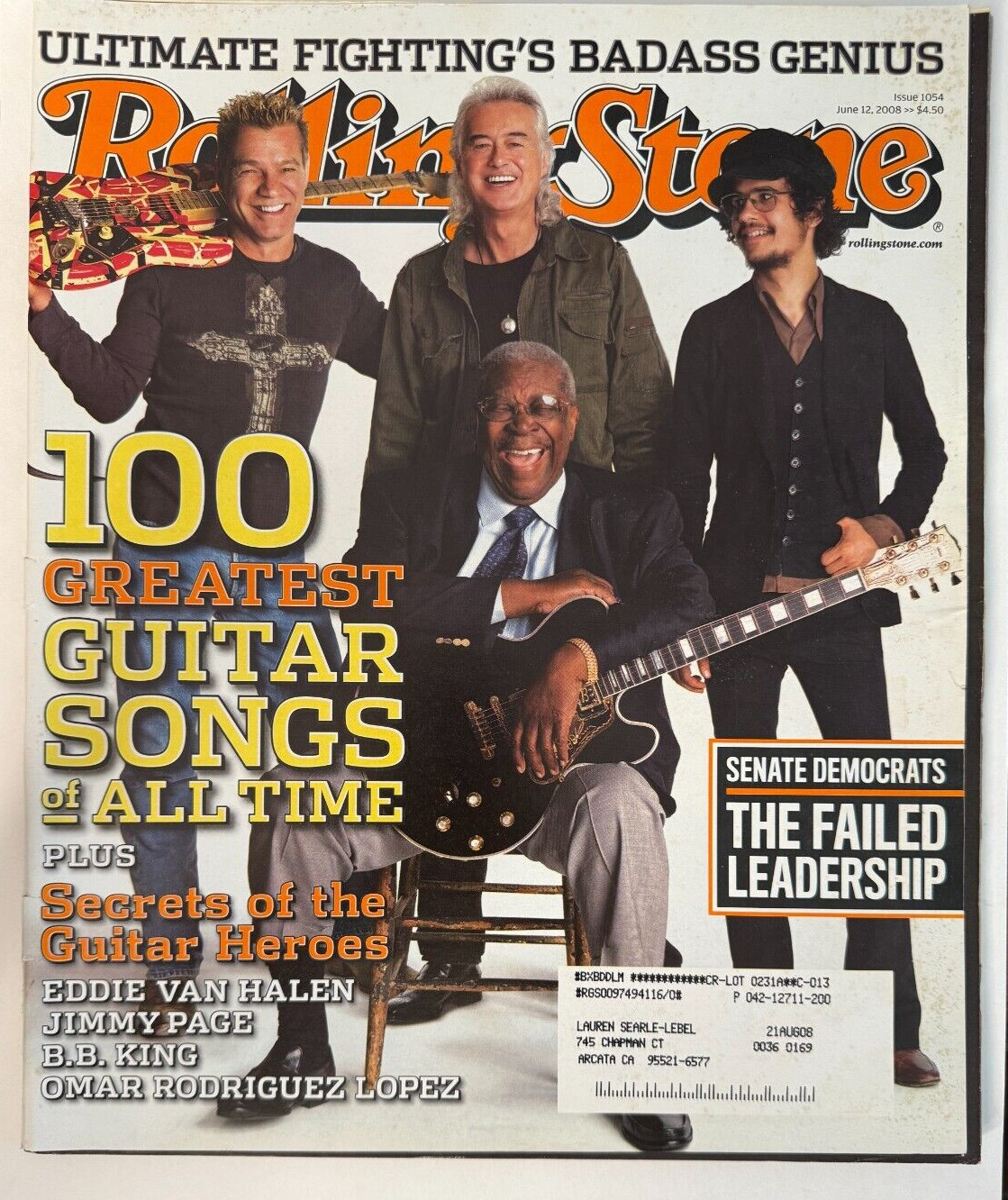 Rolling Stone Magazine #1054 Guitar Heroes June 12 2008 BB King Jimmy Page