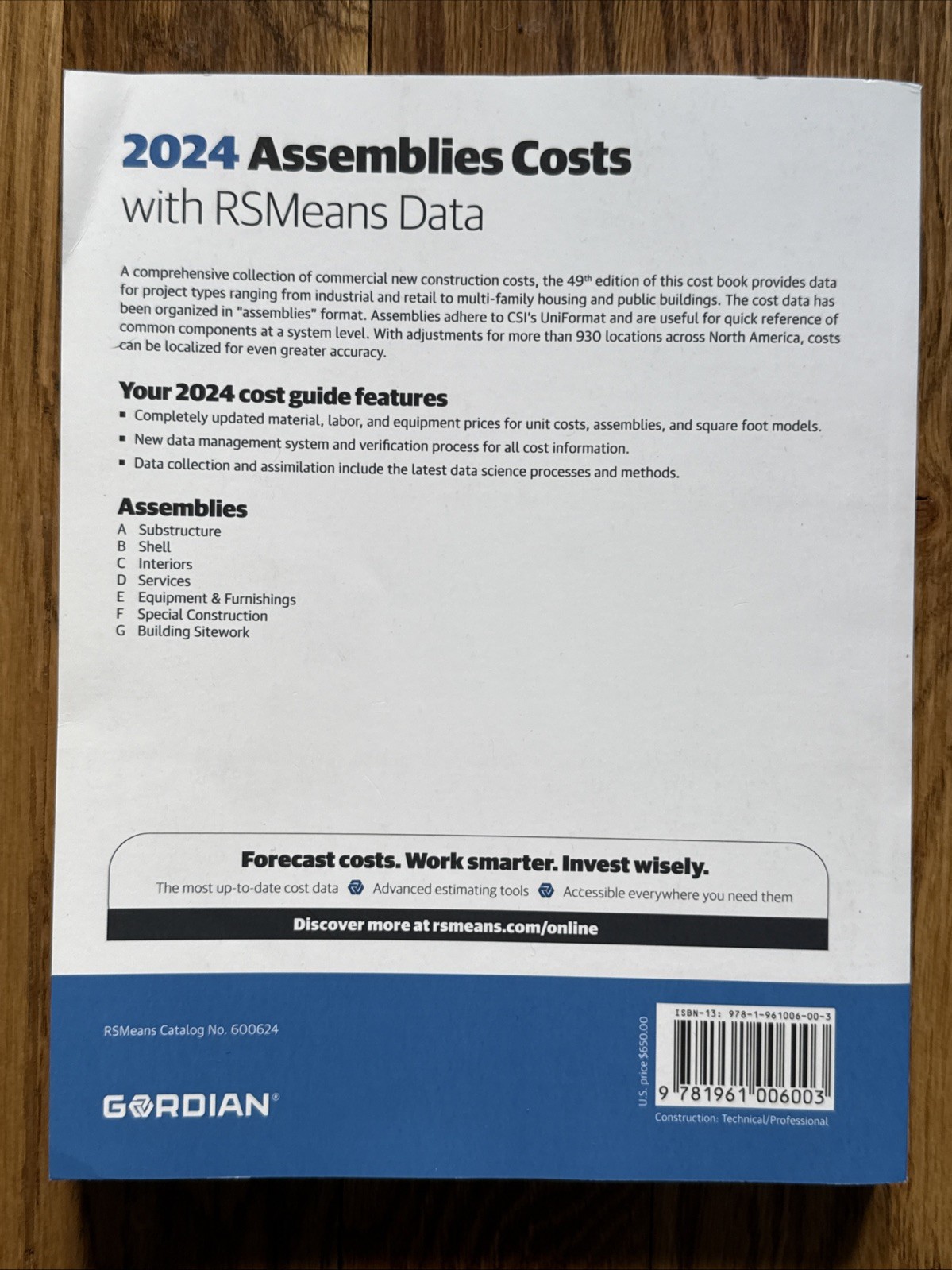 2024 Gordian Assemblies Costs With RSMeans Data 49th Edition – Excellent Cond