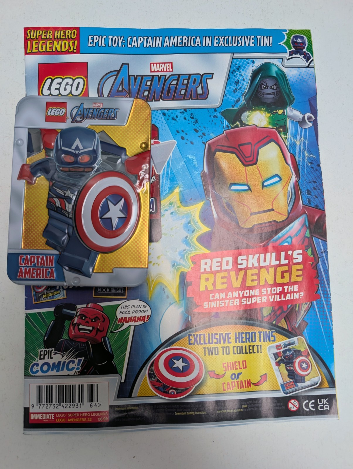 NEW LEGO MARVEL AVENGERS MAGAZINE #32 EXCLUSIVE CAPTAIN AMERICA MINIFIGURE & TIN