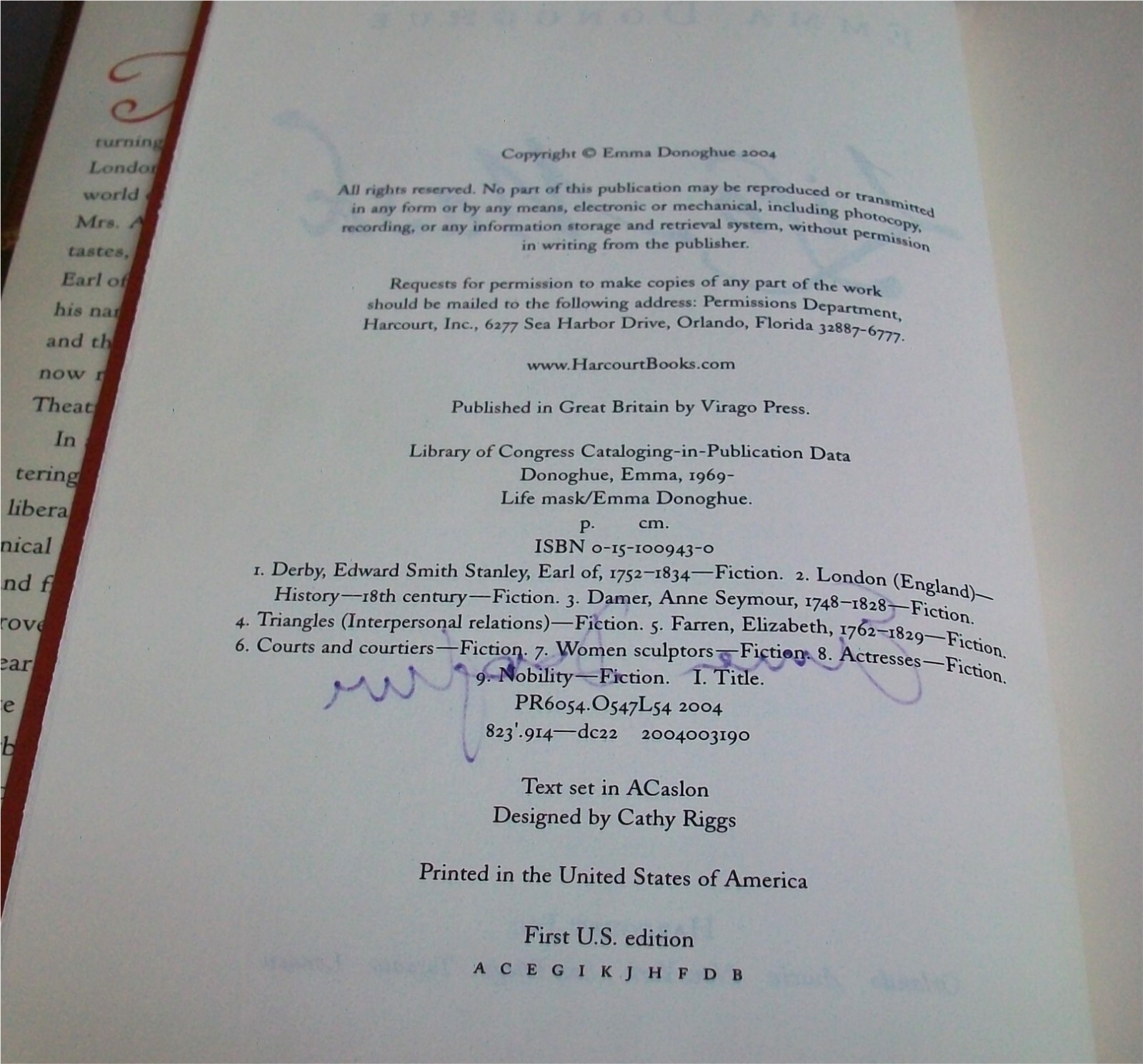 *Signed* LIFE MASK By Emma Donoghue 2004 1st US Edition 1st Print HC/DJ